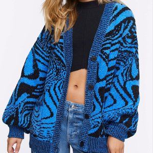 Forever 21 Abstract Cardigan Sweater Blue/Black Swirl - Small